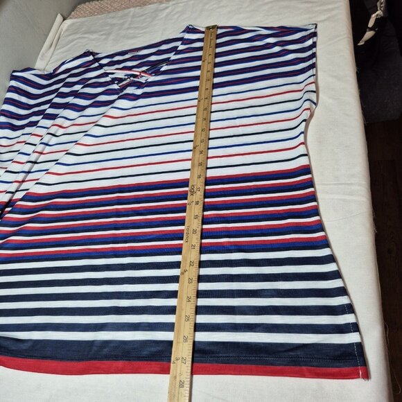 Allison Daley Women's Top Blouse Size 2X Stripe White Blue Red Short Sleeve (03) - Picture 10 of 10